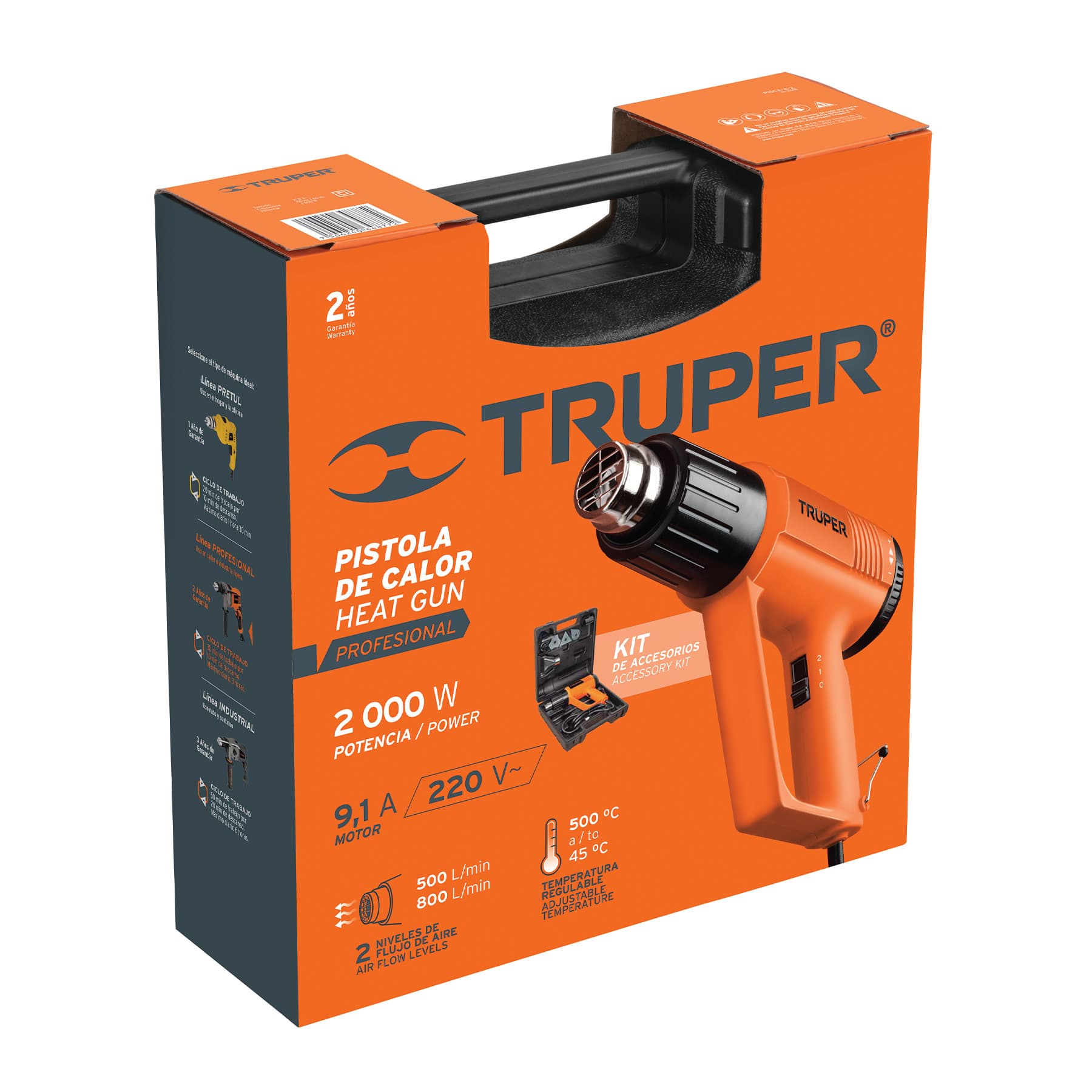 PISTOLA DE CALOR 2000W 9 ACCESORIOS TRUPER