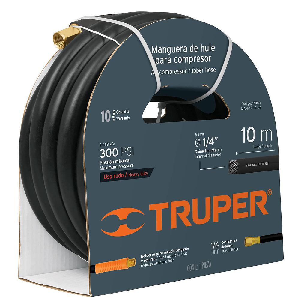 MANGUERA DE HULE PARA COMPRESOR 300PPSI 1/4&quot; X10MTS TRUPER REF 17080